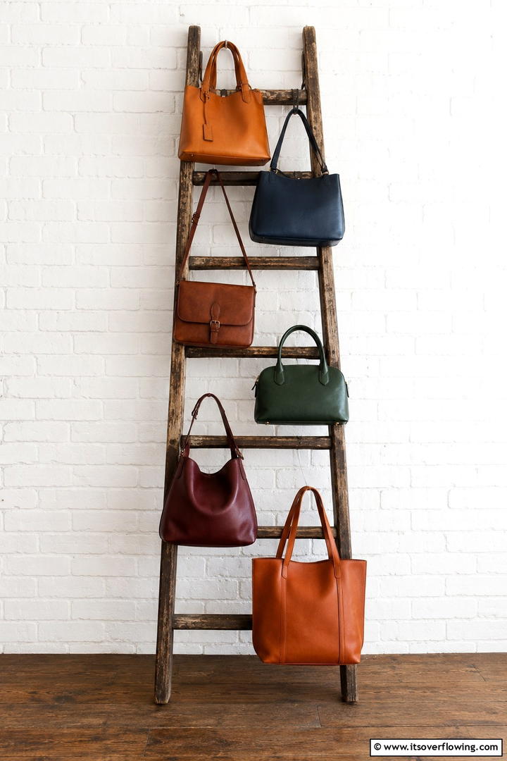 Vintage Ladder Purse Display - 30 Efficient Pots and Pans Storage Ideas for a Tidy Kitchen