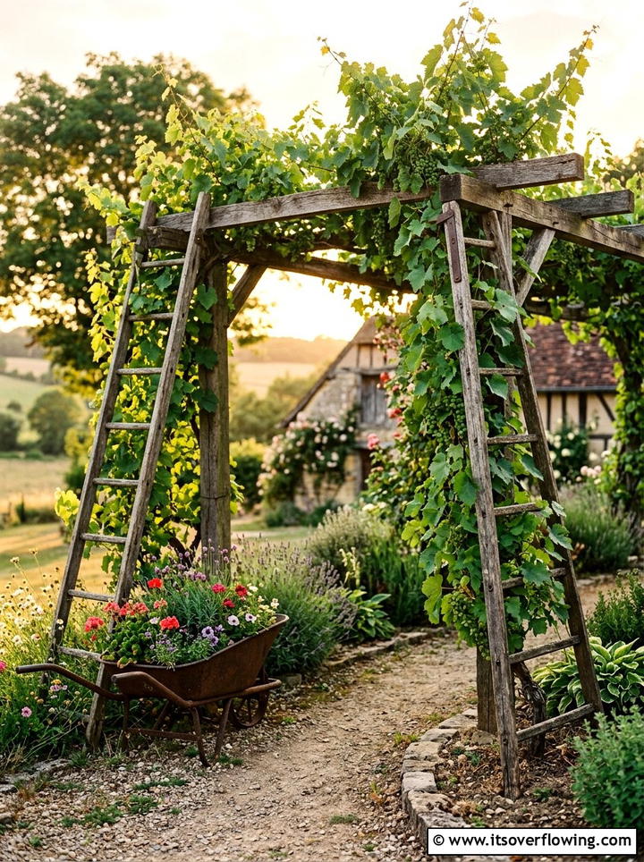 Vintage Ladder Style Grape Arbor - 25 creative garden ideas with grape arbor