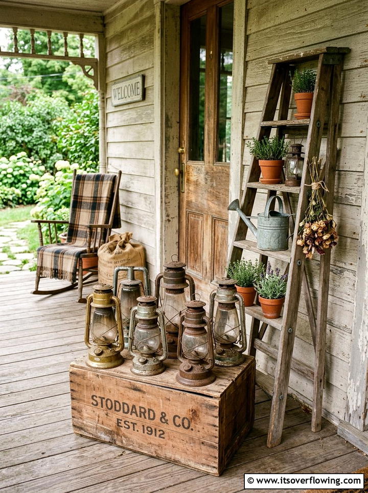 Vintage Lantern Display - 25 front porch ideas with candle lanterns