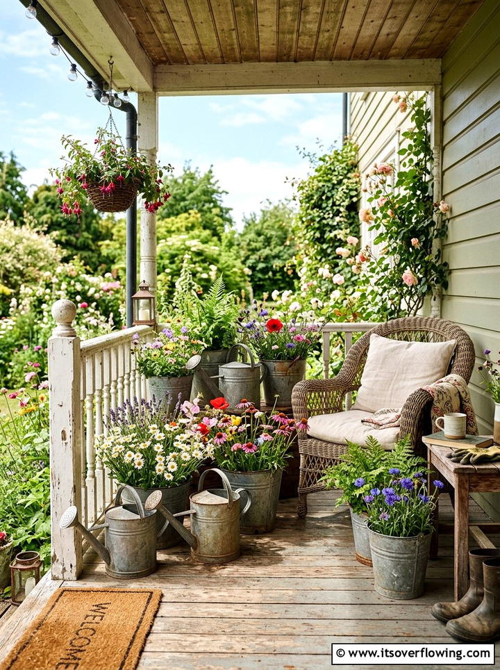 Vintage Metal Buckets - 25 front porch ideas with planters