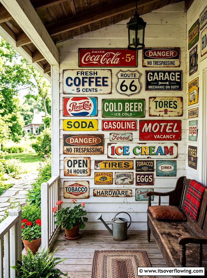 Vintage Metal Signs - 25 front porch ideas with antique pieces