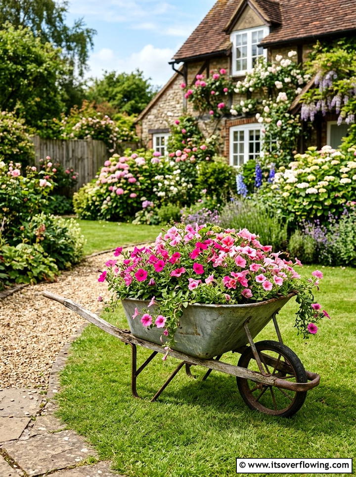 Vintage Metal Wheelbarrow - 25 garden decor ideas for rustic gardens