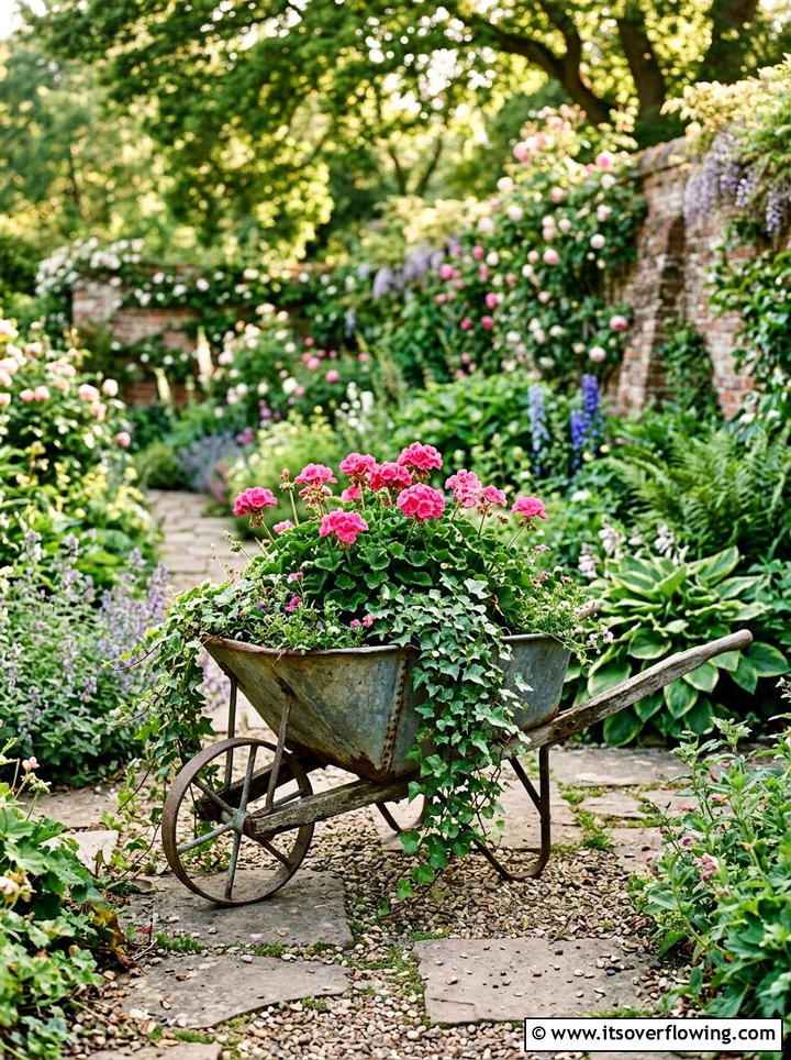 Vintage Metal Wheelbarrow Planter - 25 garden decor ideas with wheelbarrows