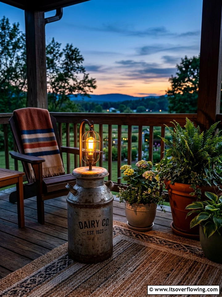 Vintage Milk Can Lamp - 25 front porch decor ideas with old milk cans