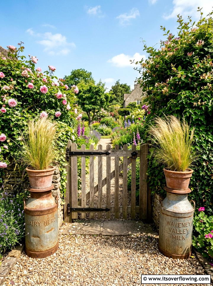 Vintage Milk Churn Planter - 25 upcycled garden ideas with cottage style