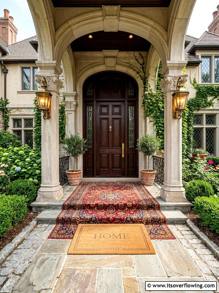 Vintage Persian Outdoor Rug - 25 front porch ideas with layered doormats