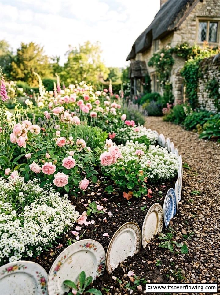 Vintage Plate Garden Edging - 25 upcycled garden ideas with garden edging