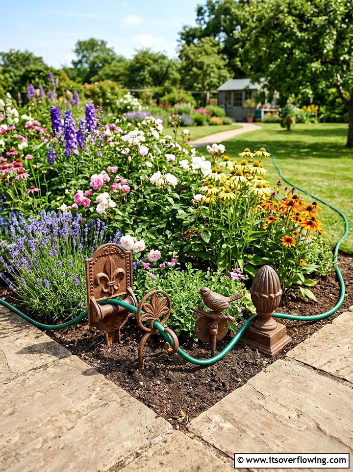 Vintage Plate Hose Guide - 25 recycled garden ideas with chipped dishes