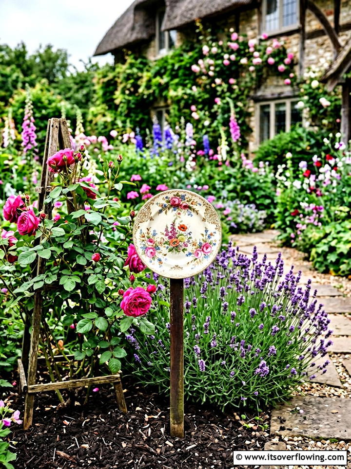 Vintage Plate Marker - 25 upcycled garden ideas with pathway markers