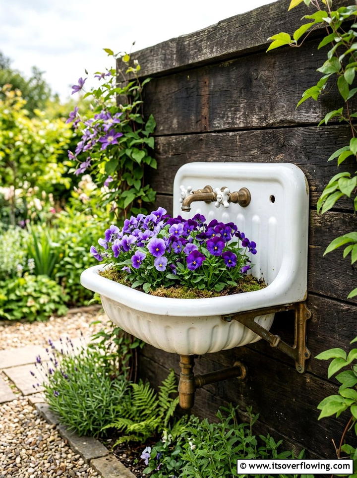 Vintage Porcelain Sink - 25 backyard ideas with vintage planters
