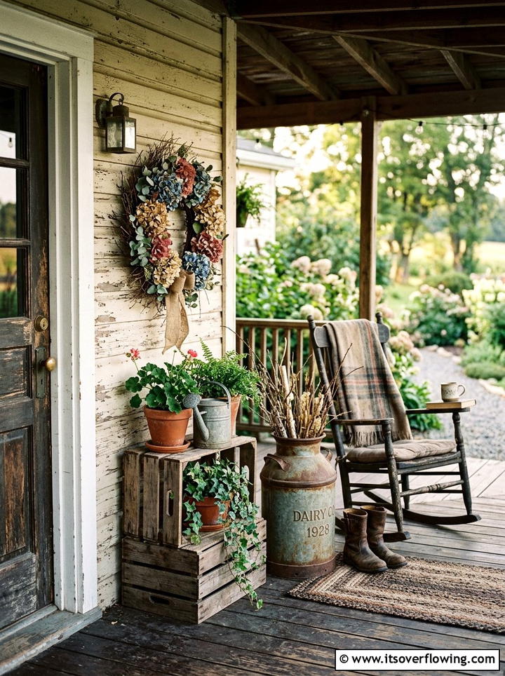 Vintage Porch Decor - 25 front porch decor ideas with hydrangea wreath