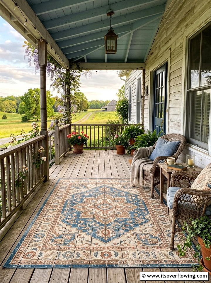 Vintage Rug Floor Stencil - 25 front porch ideas with stenciled floor