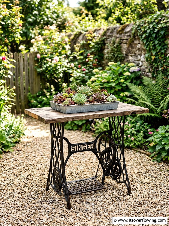 Vintage Sewing Machine Garden Table - 25 garden ideas with old furniture