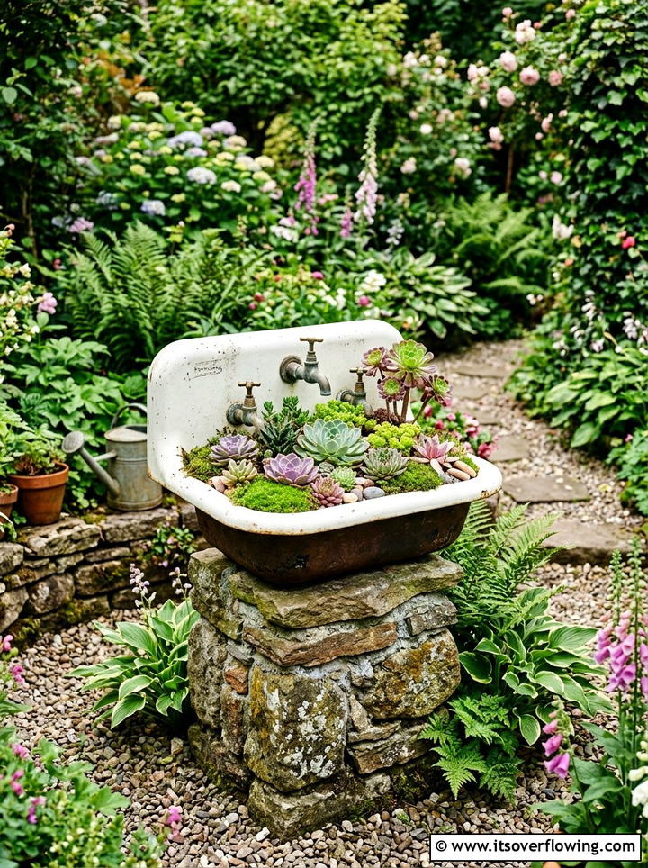 Vintage Sink Planter For Garden - 25 upcycled garden ideas for small gardens