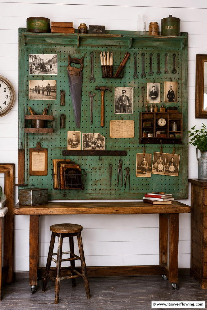 Vintage Style Organizer - 30 Pegboard Ideas to Organize Your Home Efficiently