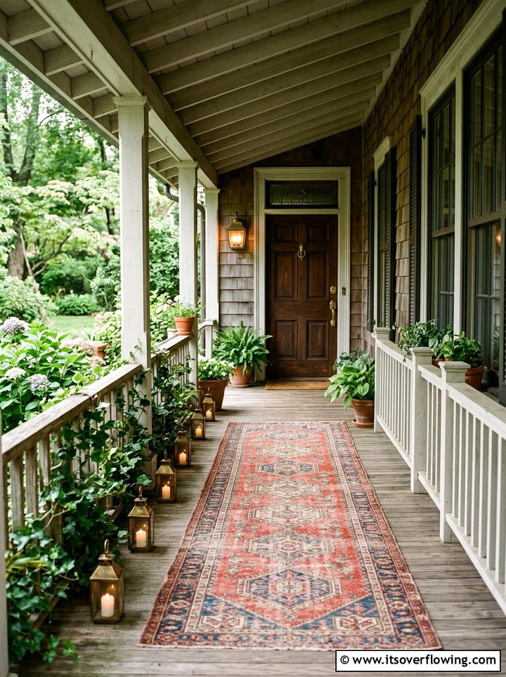 Vintage Style Runner - 25 front porch ideas with outdoor rug