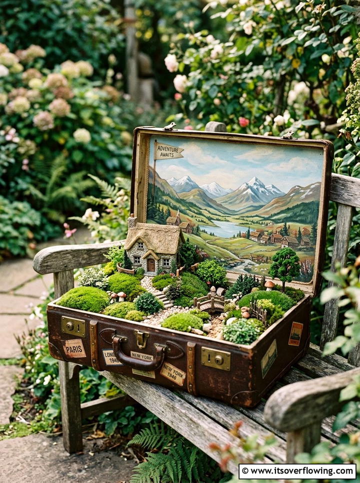 Vintage Suitcase - 25 upcycled garden ideas with fairy gardens