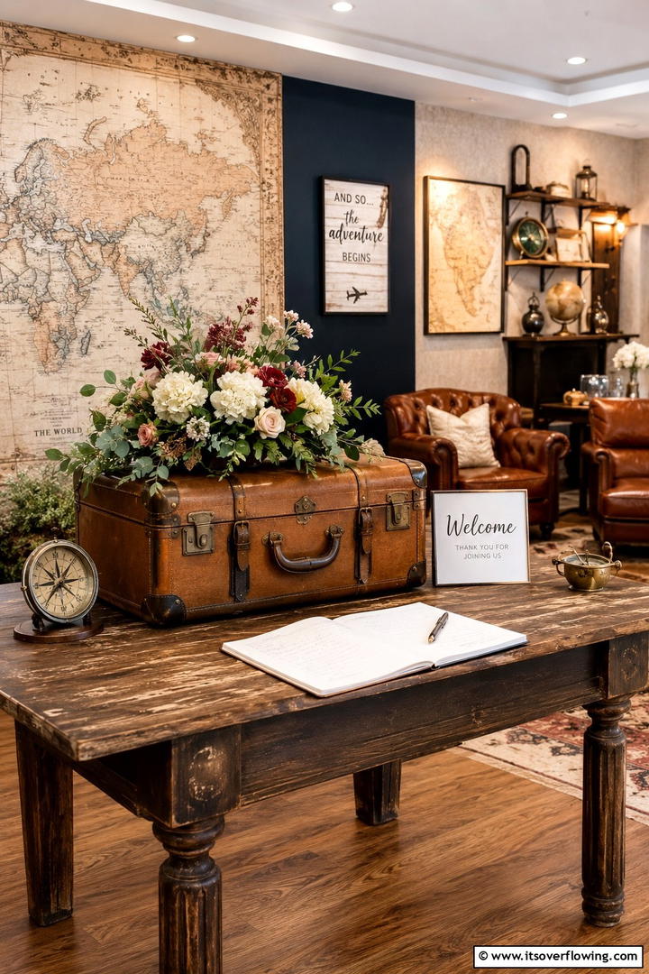 Vintage Suitcase Adorned with Blooms - 30 Rustic Wedding Centerpieces for a Charming Celebration