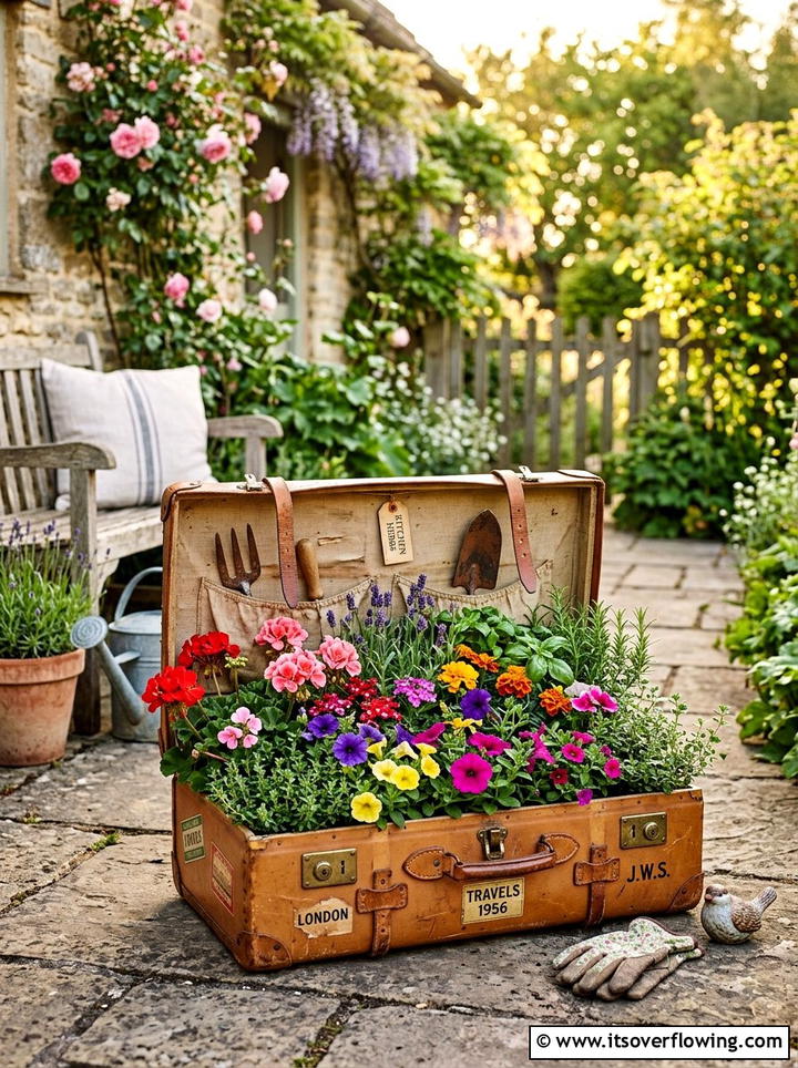Vintage Suitcase Garden - 25 upcycled garden ideas
