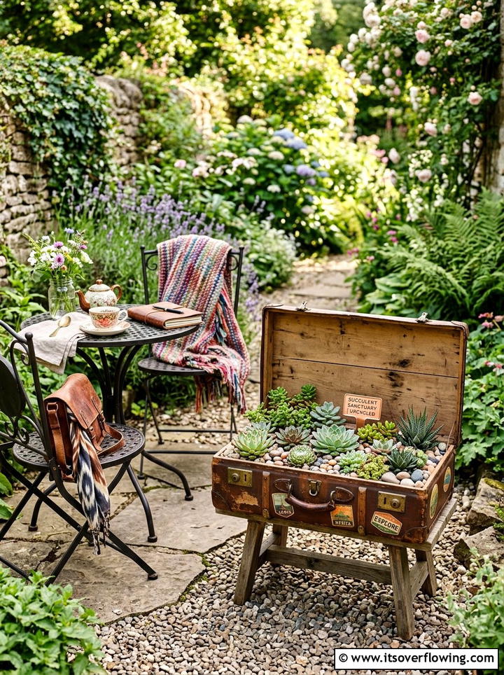 Vintage Suitcase Garden - 25 upcycled garden ideas with raised beds