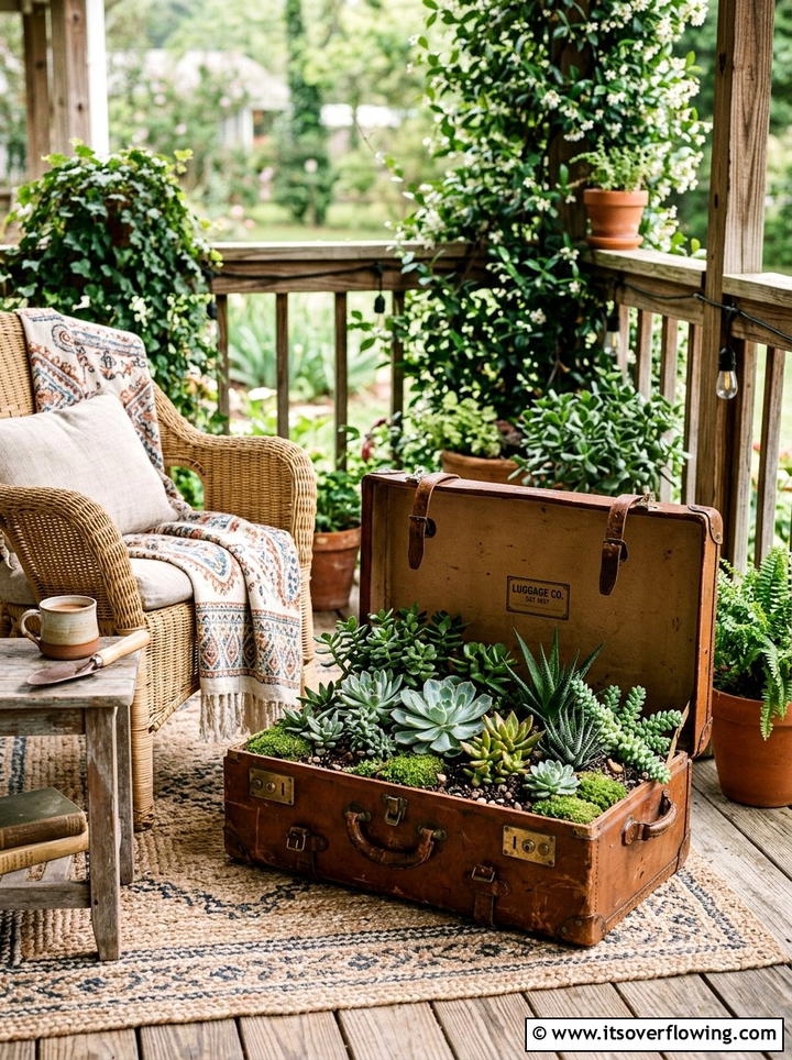 Vintage Suitcase Garden - 25 backyard ideas with vintage planters