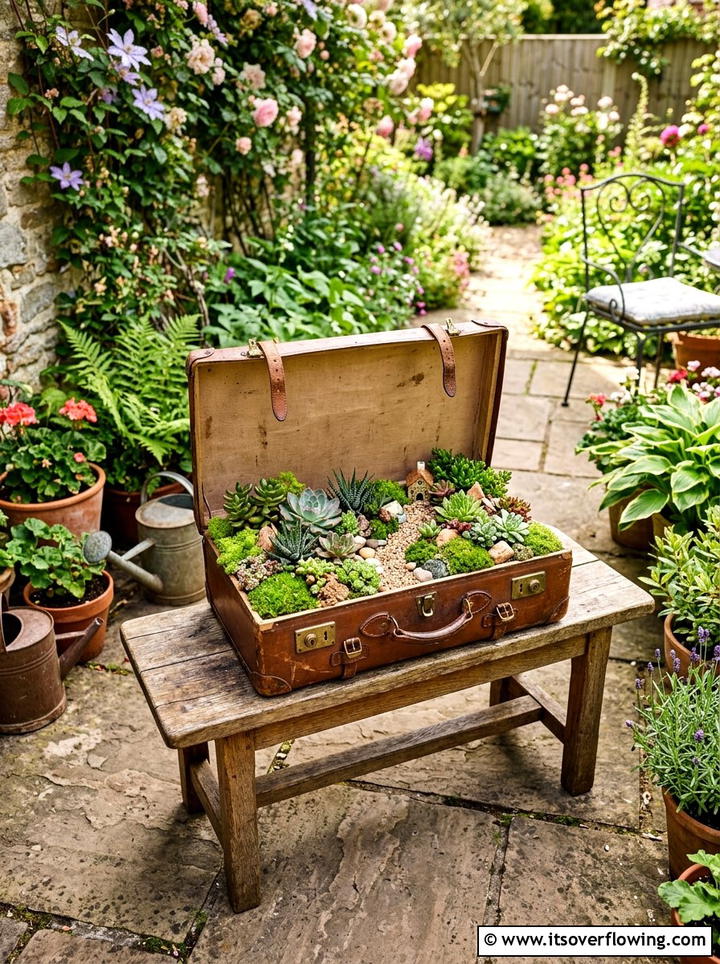 Vintage Suitcase Planter - 25 recycled garden ideas for small spaces