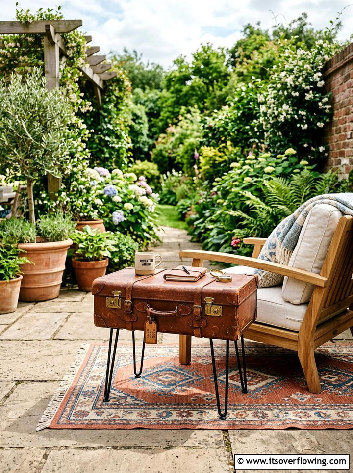 Vintage Suitcase Side Table - 25 reusing old things ideas for patio