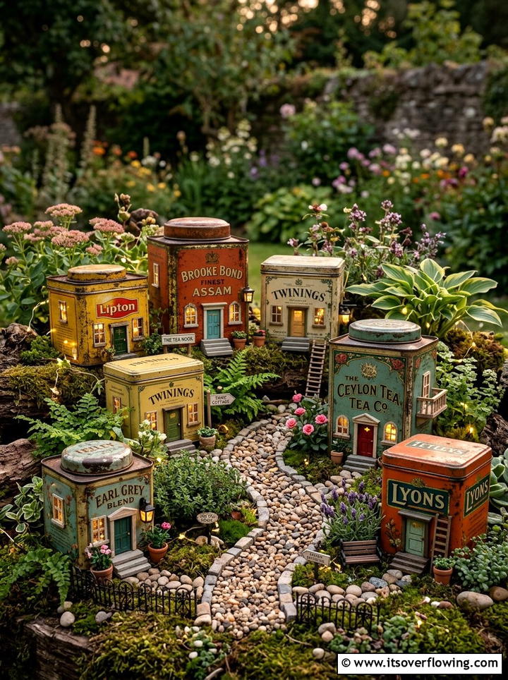 Vintage Tea Tin - 25 upcycled garden ideas with fairy gardens
