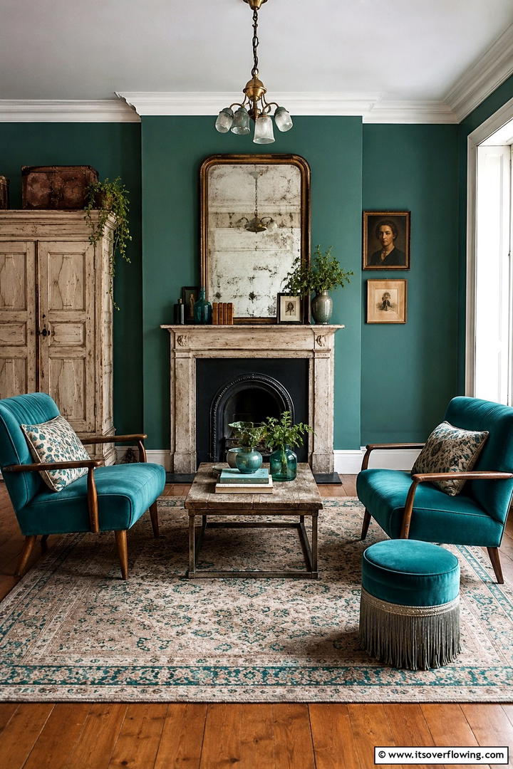Vintage Teal Charm - 30 Teal Living Room Ideas for Bold & Serene Interior Spaces