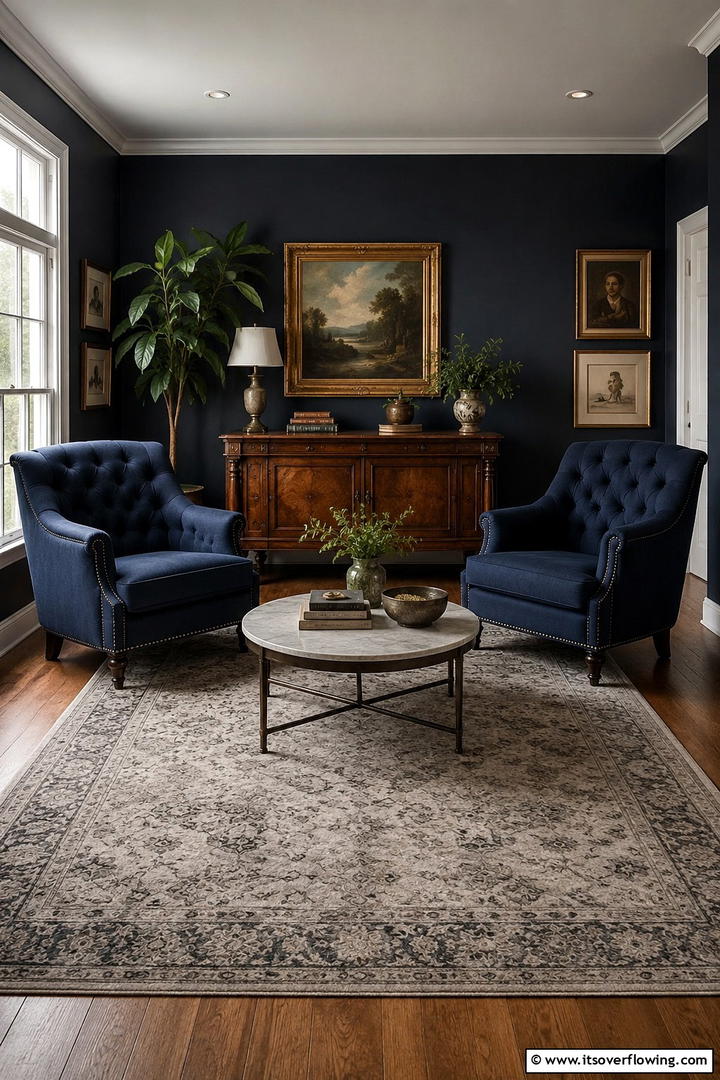 Vintage Vibes with Navy and Grey - 30 Navy Blue and Grey Living Room Ideas for Sophisticated Style