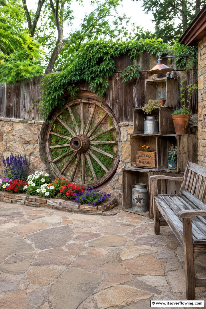 Vintage Wagon Decor - 30 Rustic Patio Ideas for a Charming Outdoor Relaxation Spot