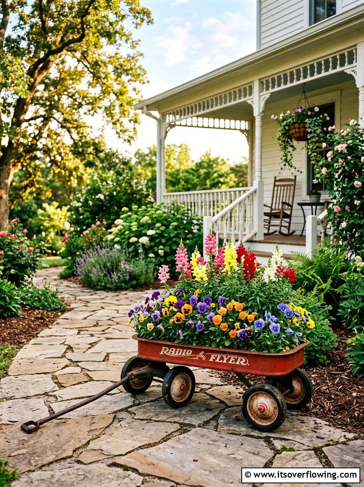 Vintage Wagon Garden - 25 backyard ideas with vintage planters