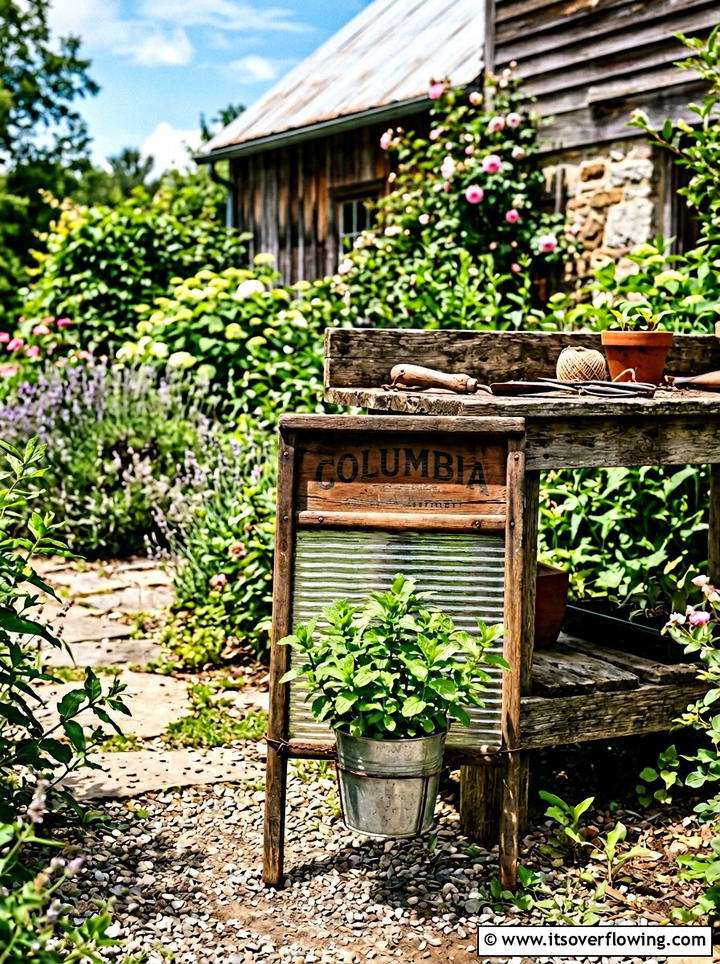 Vintage Washboard Planter - 25 garden decor ideas with vintage pieces