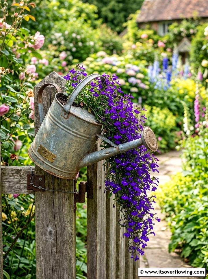 Vintage Watering Can - 25 reusing old things ideas for fence decor