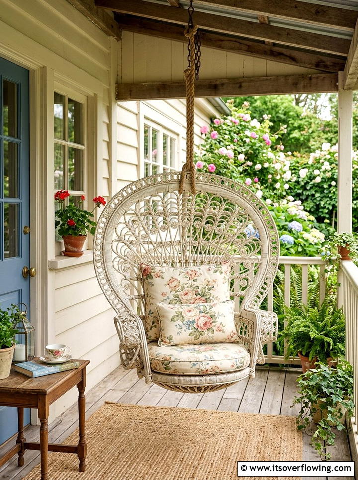 Vintage Wicker Hanging Chair - 25 front porch ideas with hanging chair