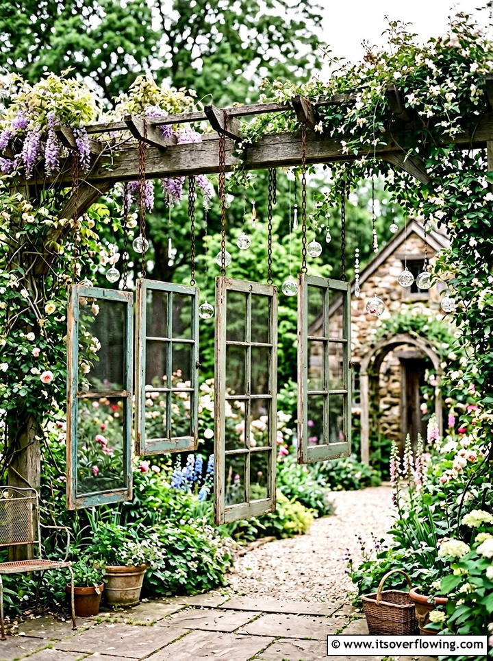 Vintage Window Frame Screen - 25 upcycled garden ideas with privacy screens