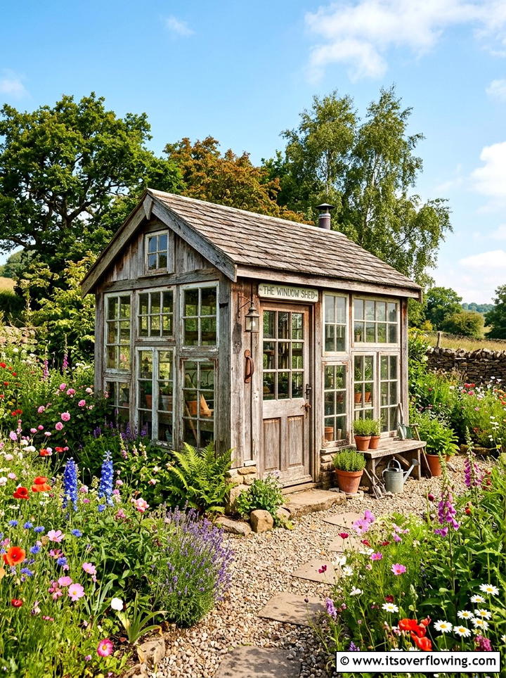 Vintage Window Garden Shed - 25 backyard decorating ideas with old window decor
