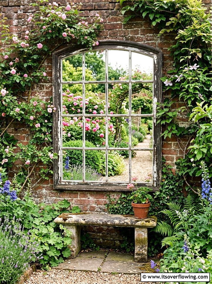 Vintage Window Mirror - 25 garden decor ideas with old windows