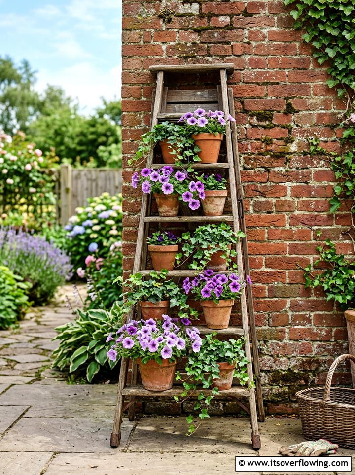 Vintage Wooden Ladder - 25 reusing old things ideas for rustic garden look