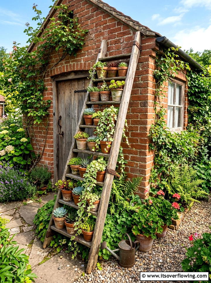 Vintage Wooden Ladder Stand - 25 garden ideas for rustic style