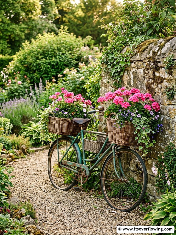 Vintage bicycle planter - 25 reusing old things ideas for boho garden look