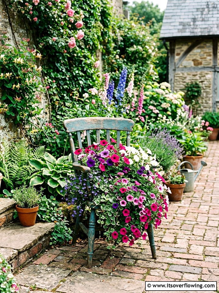 Vintage chair planter - 25 upcycled garden ideas with old chairs