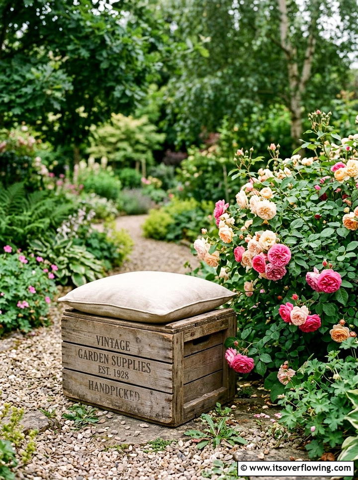 Vintage crate garden stool - 25 garden ideas with old crates