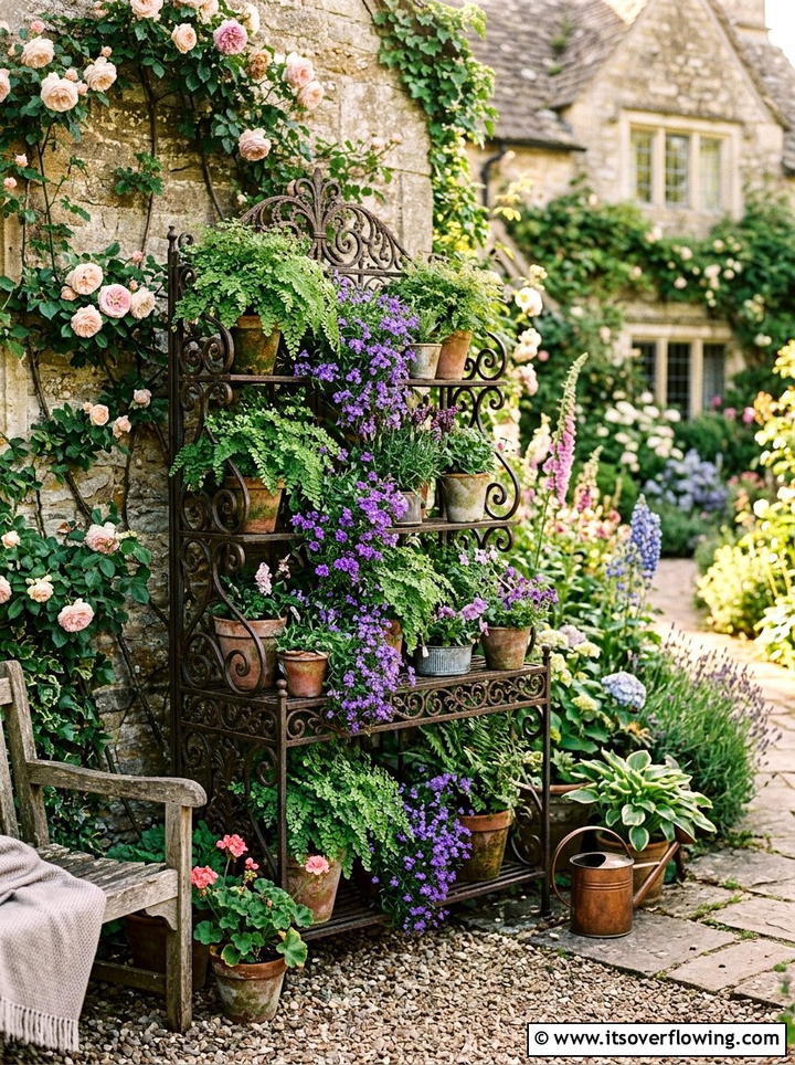 Vintage etagere garden - 25 recycled garden ideas with old shelves