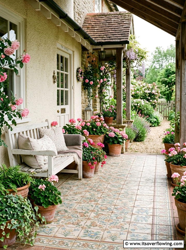 Vintage floral tile porch - 25 front porch ideas with tile floor