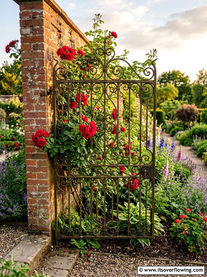 Vintage iron gate trellis - 25 garden decor ideas with antique finds