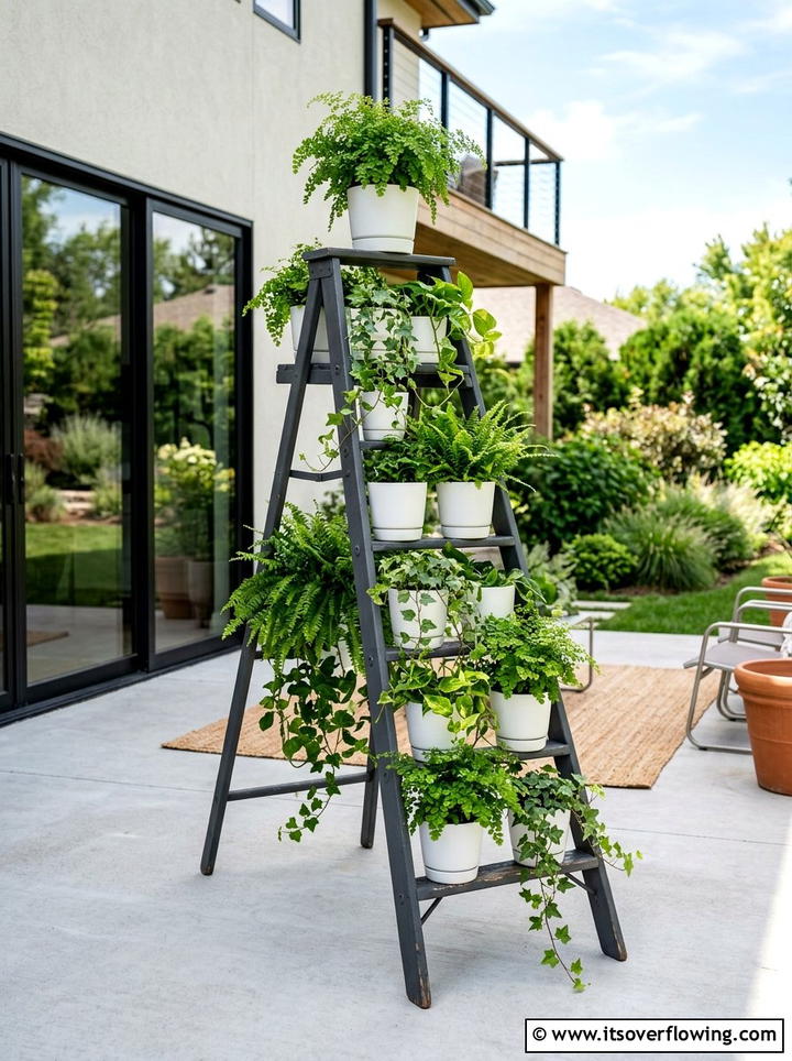 Vintage ladder plant stand - 25 reusing old things ideas for modern garden look