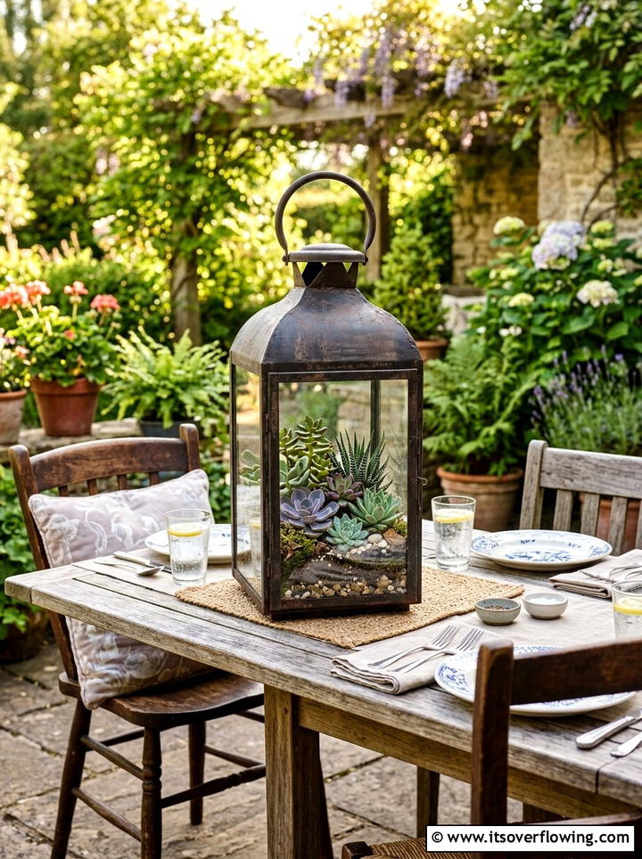 Vintage lantern succulent display - 25 reusing old things ideas for succulent garden