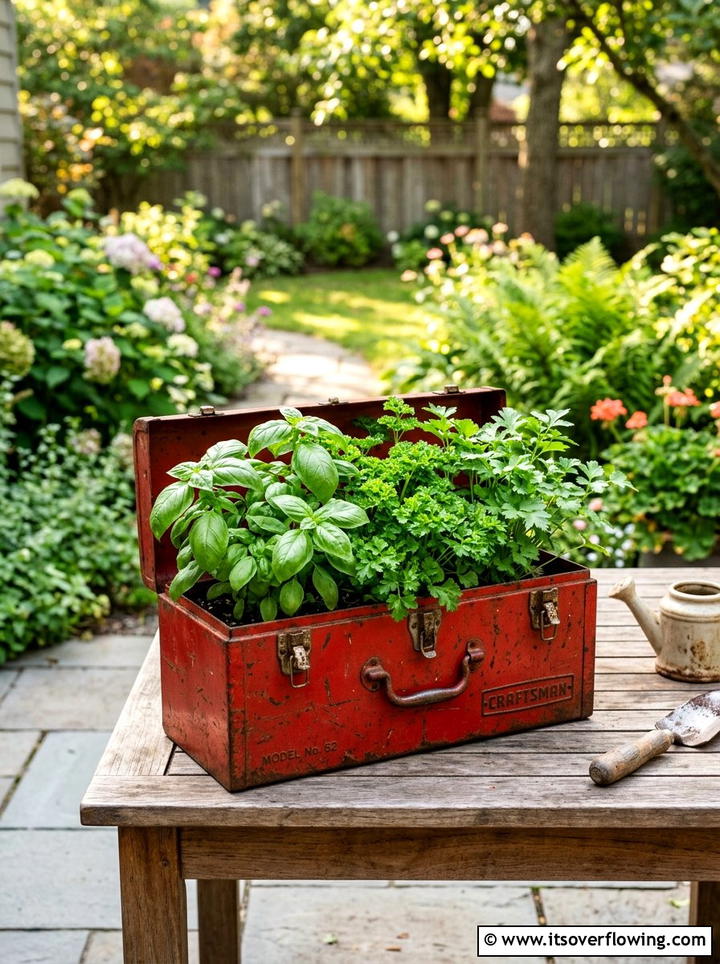 Vintage metal toolbox planter - 25 reusing old things ideas for garden decor