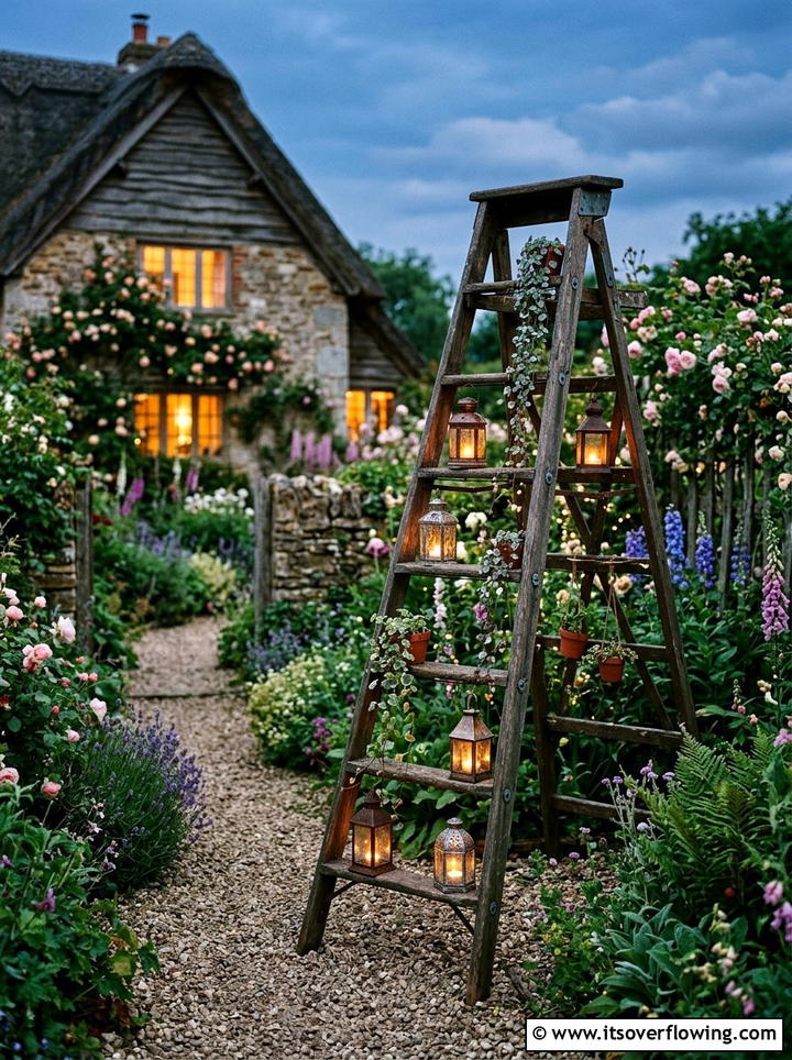 Vintage orchard ladder - 25 creative garden ideas with ladder planters